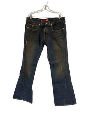 Vintage Guess Womens Jeans 36 Blue Denim Bootcut Distressed Button Pockets NWOT